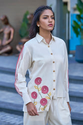 Off-white Casual Resort Wear Co-Ord Set With Pink Detailing